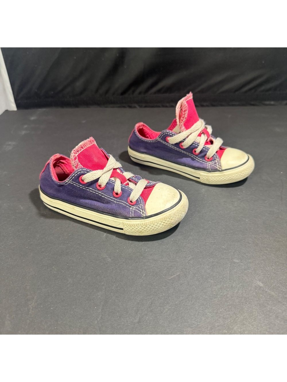 Converse Chuck Taylor All Star Kids Low Top Purple Pink Double Tongue Sneaker 8